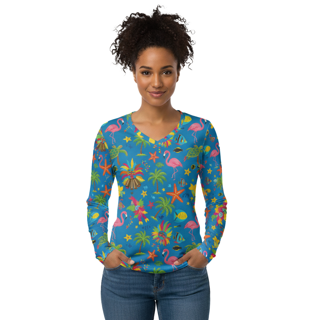 All Over Print Women’s Long Sleeve V